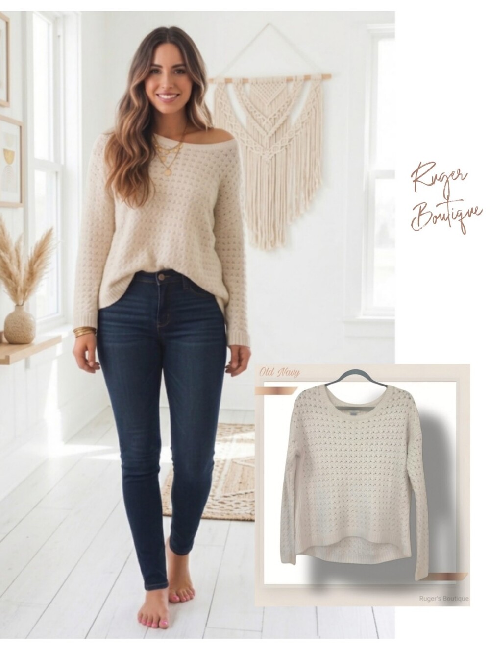 🌿Old Navy Womens Medium Cotton Blend Knit High-Low Sweater in Ivory